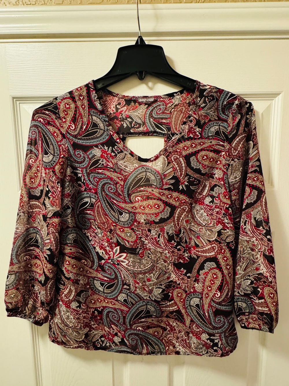 Charlotte Russe Red Paisley Keyhole Blouse